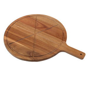 Tabla de pizza redonda de madera de acacia con asa para cortar carne, pizza y queso en la cocina - Product Image 2