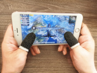 Fundas de pulgar para juego de teléfono móvil, cubierta antideslizante para dedo, a prueba de sudor, fibra de carbono de cobre plateado
