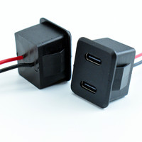 Konektor USB-C Ganda Tipe Flush Mount LN-011, Casing Hitam Port Pengisian Daya Tipe-C Ganda Dengan Kabel untuk Daya Otomotif/RV
