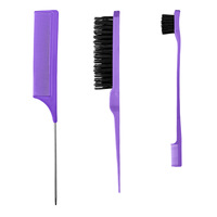 Ensemble de 3 peignes à cheveux en plastique avec queue pointue, brosse à sourcils double tête et outil de boucle pour tresses pour le coiffage