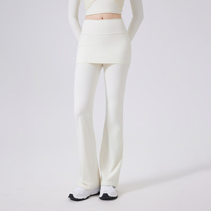 Wholesale Women's 2-in-1 Flare Yoga Pants with Ruched <b>Skirt</b> Overlay High Waist Tummy Control Leggings Breathable Sports Leggings - Product Image 3