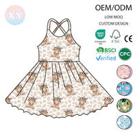 Robe d'été pour filles, sans manches, à dos croisé, imprimé motifs mignons, en bambou, coupe trapèze évasée, longueur genou, respirante, écologique, ODM