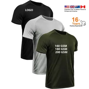 Mannen Snel Droog Sport Hardlopen Atletische T-Shirt Op Maat Bedrukte Zwarte T-Shirts Gym Ademend 100% Polyester T-Shirt