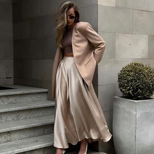 Falda Larga de Satén para Mujer, Elegante, de Cintura Alta, para <span class=keywords><strong>Verano</strong></span> - Product Image 1