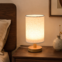 Lampe de bureau moderne à capteur tactile, abat-jour textile cylindrique, base en bois massif, lampe d'ambiance LED, éclairage décoratif intérieur pour hôtel