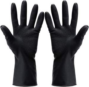 قفازات صالون تصفيف شعر أظافر تجميل احترافية قابلة لإعادة الاستخدام مقاومة للماء مطاط أسود لاتكس لتلوين الصبغة - Product Image 1