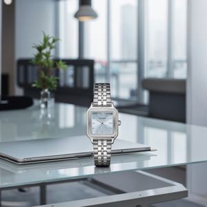 Reloj de Cuarzo Cuadrado para Damas a la Moda, 26 mm, Correa de Cuero y Acero Inoxidable, Logotipo Personalizado, Moderno - Product Image 2