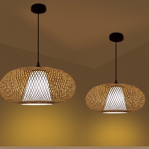 Bamboo Weaving Pendant <b>Light</b> Round E27 LED Single-Head Chandelier For Bedroom <b>Dining</b> Room Balcony Tea Room Zen Style - Product Image 1