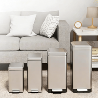 Poubelle rectangulaire en acier inoxydable avec pédale et couvercle à fermeture douce, écologique et silencieuse pour chambre et usage domestique