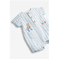 Combinaison en coton rayée pour bébé garçon, avec imprimé lapin et poches, tenue d'été à manches courtes et col rond