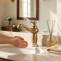 Robinet de lavabo en laiton massif, finition bronze antique, monocommande, pour salle de bain