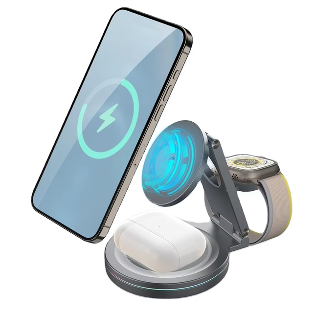 New 3 in 1 Foldable 15W Fast Charging Station Dock for iPhone Apple Watch AirPods 3in1 Wireless Charger