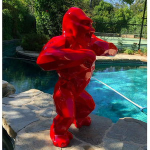 Esculturas de Gorila Coloridas de Resina Roja de Tamaño Real Personalizadas para Jardín Exterior, Estatuas de <span class=keywords><strong>King</strong></span> <span class=keywords><strong>Kong</strong></span> de Fibra de Vidrio en Venta - Product Image 3