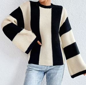 Maglione da <span class=keywords><strong>Donna</strong></span> Oversize Stile Europeo Autunno/Inverno, Maglia a Righe Verticali Larga, Versatile con Collo Tondo - Product Image 1