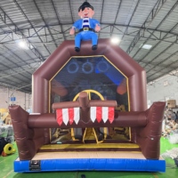 Castillo Inflable Barato, Combo de Tobogán y Brincolín con Forma de Barco Pirata, con Juego de Lanzamiento de Pelotas