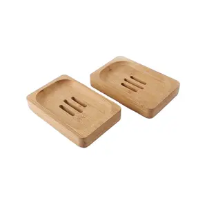 ranurada plato de jabón Suppliers-Mini caja de jabón orgánico de viaje de drenaje cuadrado, caja de jabón de bambú reutilizable barata para el hogar