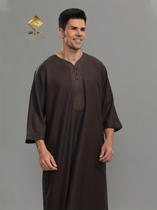 Vêtements de prière décontractés pour hommes musulmans, style national, robe longue élégante, manches raglan douces, séchage rapide, respirant, léger - Product Image 1