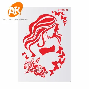 AK Custom Plastic Laser Cutting Cake Stencils Fondant Spray Mold Drawing Stencil Template for Bakery Cake Art Tools ST-5018~5026