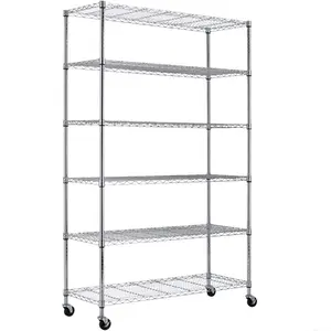 6-Tier Storage Shelves on Wheels Movable Wire Shelf for Restaurant Garage Kitchen Pantry Commercial Rack, Chrome
