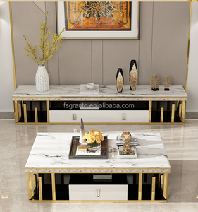 Los más nuevos muebles de acero inoxidable dorado, mesa de centro de <span class=keywords><strong>metal</strong></span>, mesa de centro grande de mármol blanco con cajón - Product Image 5
