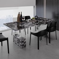 Table à manger rectangulaire moderne en marbre avec pieds transparents pour villas, restaurants, hôtels et appartements – Mobilier de maison