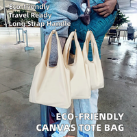 Nouvel Arrivage Sac Fourre-tout en Toile Écologique avec Lettres, Sac à Bandoulière en Coton Taille Moyenne, Poignée Longue en Ruban, Impression par Transfert Thermique, Réutilisable au Quotidien