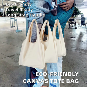 New Arrival Eco-Friendly Canvas Tote <b>Bag</b> Letter Cotton Shoulder <b>Bag</b> Medium Size <b>Long</b> Ribbon Handle Heat Transfer Reusable Daily - Product Image 2
