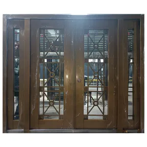 Eksterior kaca tempered Modern desain gerbang utama pintu baja keamanan pintu masuk besi depan untuk rumah