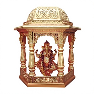 Hindu Wedding Temple Mandap Ganesha Design Portable Fiber Material Customized Size Golden Carved Pillars for Indian Weddings USA - Product Image 1