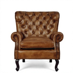 Fauteuil en cuir capitonné marron, fauteuil individuel, fauteuil d'appoint rétro pour salon, hôtel - Product Image 4