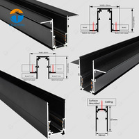 Lampu Magnetik Linear DC48v Tipe Gantung dan Terpasang di Permukaan, Dapat Dipilih, Berbahan Aluminium Logam Hitam, Lampu Trek Magnetik LED