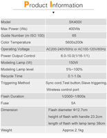 Godox SK400II Lumière Stroboscopique LED Professionnelle 400W en Aluminium pour Studio, Fabriquée en Chine, Sans Fonctionnalités Spéciales pour l'Éclairage de Photographie de Mariage