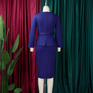 D599 vestidos de otoño a la moda para mujer, vestidos de oficina informales elegantes de manga larga con cuello redondo, vestido africano Formal para mujer, trabajo con cinturón - Product Image 5