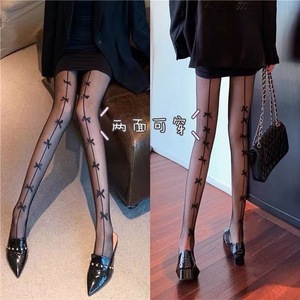 Silk And Bamboo Black Bow Fishnet Stockings 15D Thin Transparent Women's Shaping Tights For Youth - Product Image 1