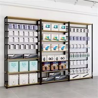 Étagères de supermarché double face personnalisées, présentoir en bois avec différentes tailles, construction métallique pour un empilage efficace