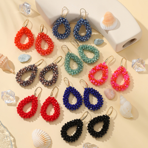 Wholesale Trendy Women's <strong>Dangle</strong> <strong>Earrings</strong> Handmade Crystal Beads Jewelry Threading Style <strong>Small</strong> Size Multi-Colors Water Drop - Product Image 1