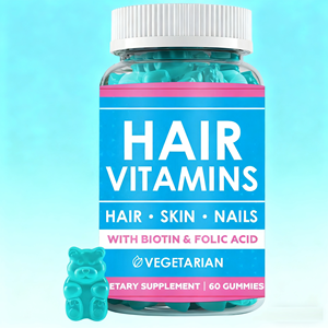 Bear Vegan Gummy Candy Biotin Gummies Suplementos vitamínicos para un <span class=keywords><strong>crecimiento</strong></span> fuerte de las uñas del cabello Piel saludable y ayuda durante el <span class=keywords><strong>embarazo</strong></span> - Product Image 1