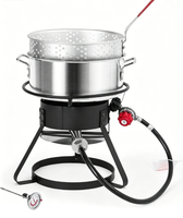 Penggorengan Luar Ruangan Portabel 58000 BTU Berbahan Propana dengan Lapisan Nano, Keranjang Penggorengan Ikan 11 Quart dari Aluminium, Termometer, Tanpa Tutup Panci