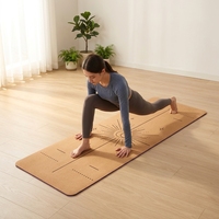 Matras Yoga Cork TPE Anti-Slip Tebal dengan Garis Penanda untuk Inversi, Cocok untuk Kebugaran di Rumah, Wanita dan Unisex