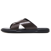 Pantoufles Homme en Cuir Véritable Antidérapantes, Tige en Peau de Vache de Première Qualité, Douces, Confortables et Respirantes, Sandales Plates Quotidiennes pour la Maison