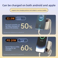 Mini batterie externe portable en plastique avec cordon, 10 000 mAh, batterie polymère, charge rapide 22,5 W, câble intégré, prise universelle, cadeau