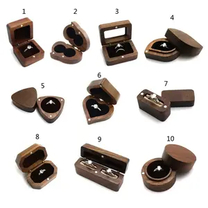 Walnuss-Holz hölzerne Schmuckverpackungsboxen Herz Hochzeit Verlobung Ring Ohrring luxuriöse individuelle Schmuckgeschenkbox