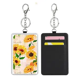 Thăng Hoa PU Leather Badge Holder Với Móc Chìa Khóa Trống Thẻ Badge Chủ Wallet Trường Hợp Với Khe Cắm Thẻ