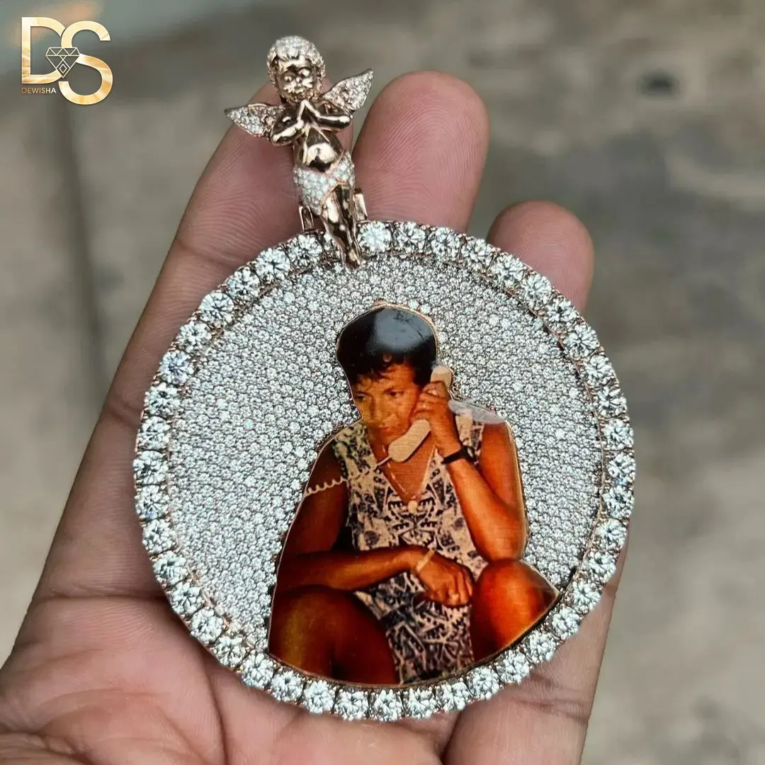 Personalizado Bling VVS Moissanite diamante foto colgante hombres Hip Hop joyería S925 plata sólido oro encanto colgantes