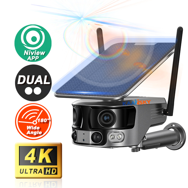 4K 180 Panoramic WiFi Camera With Floodlights Dual Lens 4G WiFi Solar Panel Bullet Camera IP Person Detection Security Camera
