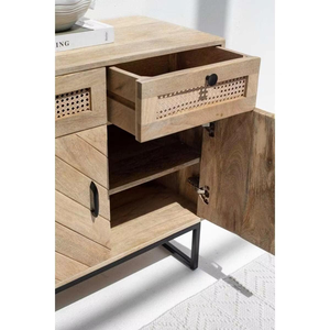 Buffet de salle à manger en bois massif avec sculptures artisanales et armoires spacieuses pour un rangement organisé - Product Image 6