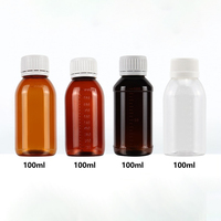 Flacon de sirop de médecine pour animaux de compagnie en plastique ambré 120/150/180ML avec bouchon inviolable et ligne de mesure