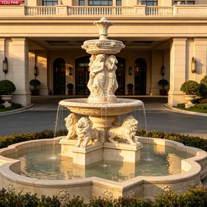 Fontaine à trois niveaux YOUFINE en marbre blanc avec relief <span class=keywords><strong>de</strong></span> tête <span class=keywords><strong>de</strong></span> <span class=keywords><strong>lion</strong></span> doré, fontaine en pierre pour la <span class=keywords><strong>d</strong></span>écoration <span class=keywords><strong>de</strong></span> villas <span class=keywords><strong>de</strong></span> luxe et <span class=keywords><strong>de</strong></span> cours. - Product Image 5