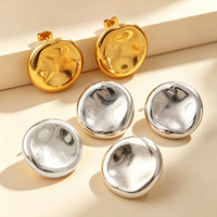 Pendientes Personalizados de Acero Inoxidable Martillado, Aretes Irregulares de Oro, Joyería de Disco Redondo Orgánico, Chapado en Oro de 18K, Fabricante Profesional