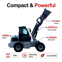 Minipala Gommata Diesel da 1,2 Tonnellate, 1200kg, Motore da 42kW, Certificazione CE Euro 5, Macchina da Costruzione, Pala Gommata per Giardino e Fattoria per Lavori Pesanti